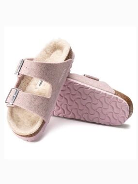 Birkenstock | Women’s Soft Pink Rivet Wool Felt Arizona Slip-On Lined Sandals 10